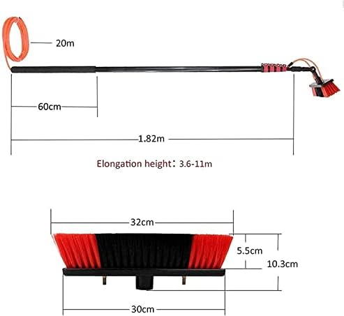 Telescopic Glass Cleaning Brush,Photovoltaic Panel Cleaning 3.6-11M Water Fed Telescopic Brush Window Clean Extendable Cleaner Conservatory Roof Cleaning Tools Photovolta,20ft/6m