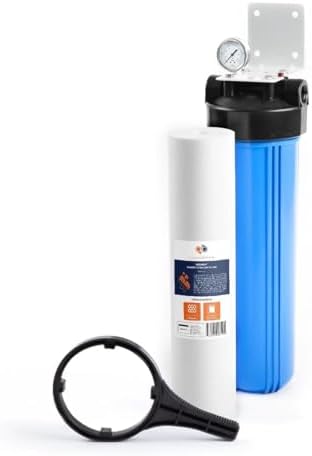 Aquaboon Whole House Water Filter System for Well Water with 5 Micron 20x4.5 Purification Reducing Sediment Cartrige | NSF Certified, Pressure Gauges & Releas, Wrench, Bracket 1" NPT by Aquaboon