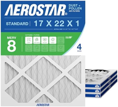 Aerostar Air Filter 16 1/2 x 21 1/2 x 1 MERV 8 Furnace Filter, 4 Pack by AirFiltersDelivered