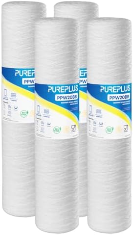 PUREPLUS 5 Micron 20"x4.5" Whole House String Wound Sediment Filter 4 Pack by PUREPLUS