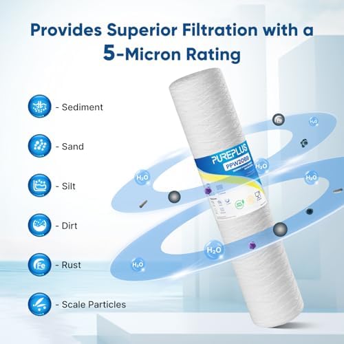 PUREPLUS 5 Micron 20"x4.5" Whole House String Wound Sediment Filter 4 Pack - Image 5