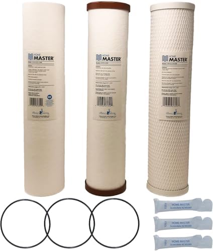 Home Master Whole House 4-Layer Sediment 25 to 1 Micron, Iron, Radial Flow GAC Carbon, 2 orings & Grease, 15gpm, Replacement Filter Set CsetBB3SmgFeC 20x4.5 by HomeMaster