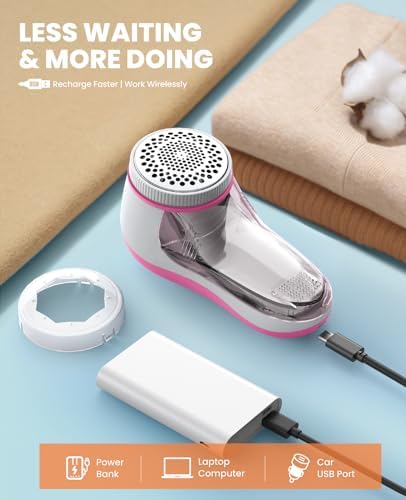 POPCHOSE Fabric Shaver, Lint Shaver with 6-Leaf Blade, Rechargeable | Lint Remover with Type-C Fast Charing Port, Sweater Defuzzer, Clothes Shaver for Couch, Furniture, Blanket, Remove Pilling - Image 4