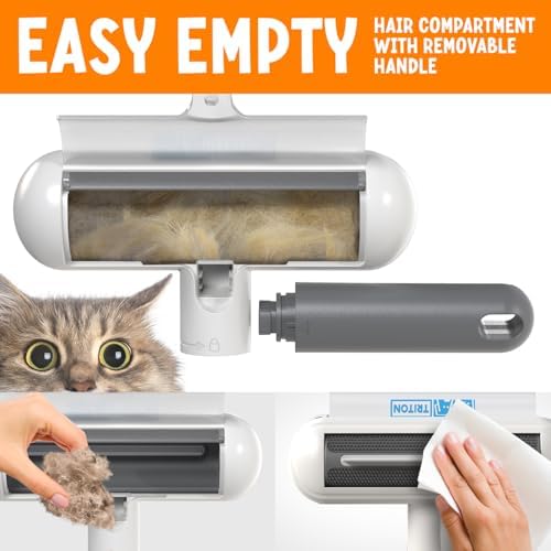 Triton Travel Pet Hair Removal Tool w/Fur Trapping Compartment and Detachable Handle, 60% Smaller Storage Size, Reusable Shedding Roller, Cat and Dog Hair Remover for Furniture, Couch (Gray/White) - Image 5