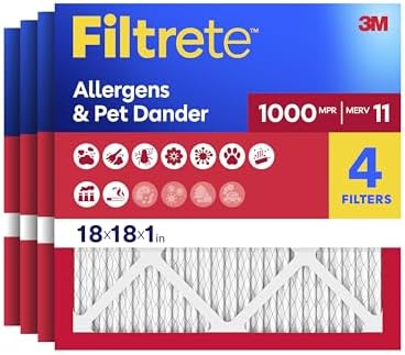 Filtrete 18x18x1 Air Filter, MERV 11, MPR 1000, 4 HVAC Filters by Filtrete