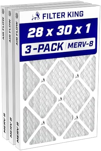 Filter King 28x30x1 Air Filter MERV 8, AC Furnace Filters (3-Pack) by FilterKing