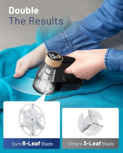 BEAUTURAL Fabric Shaver and Lint Remover, Rechargeable Sweater Defuzzer | LED Display, 3-Speed Settings, 6 Leaf Blades, Portable Pilling Remover for Clothes, Furniture, Blankets - Image 2