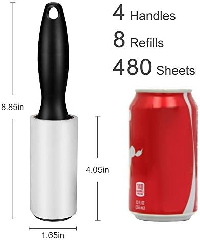 Lint Roller for Pet Hair - 480 Sheets, 4 Handles & 8 Refills, Easy-Peel Diagonal Cut, Strong Adhesive for Clothes, Furniture, Car, Dog & Cat Hair Remover - Image 2