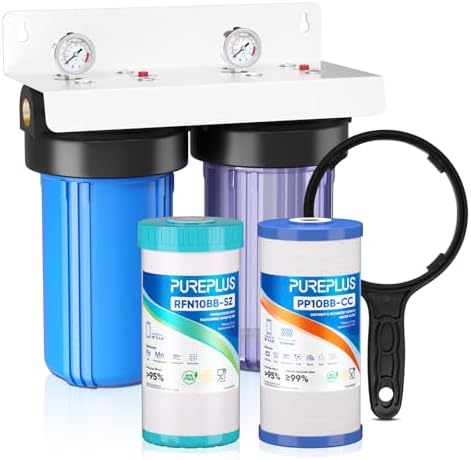 PUREPLUS 2-Stage Whole House Water Filter, Clear Housing, Iron & Manganese by PUREPLUS