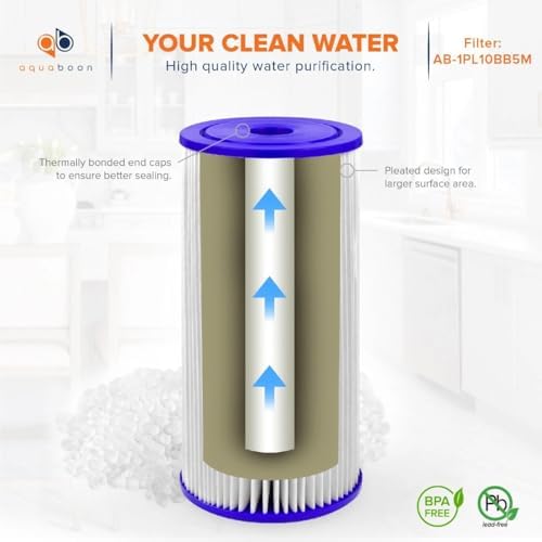 Aquaboon 5 Micron 10 x 4.5 Carbon Block Chlorine Reduction, Sediment Reduction Cartrige and Pleated Sediment Water Filter - Whole House Water Filter Replacement, 1-Pack - Image 6