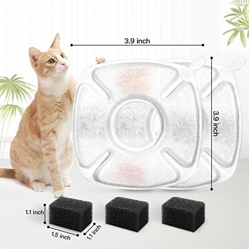 16 Pcs Cat Fountain Replacement Filters 8 Pack Cat Water Fountain Replacement Filters with 8 Pack Pre-Filter Sponges, Pet Fountain Filter Fit for 95oz/2.8L Automatic Pet Fountain Cat Water Fountain - Image 3
