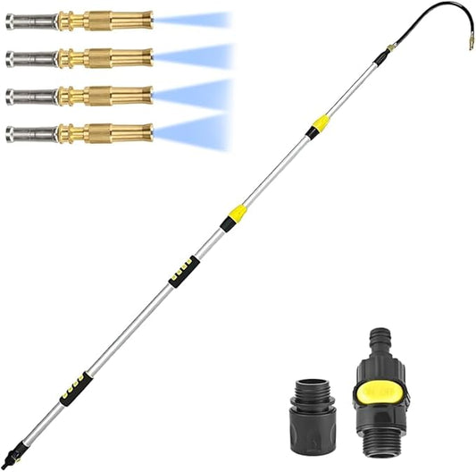 25FT Reach Telescopic Gutter Cleaning Tools from Ground,11FT Rain Gutter Cleaners Tool for Clean Leaves and Debris,Long Reach Cleaning Wand with Hose Attachment and Connection Adapter