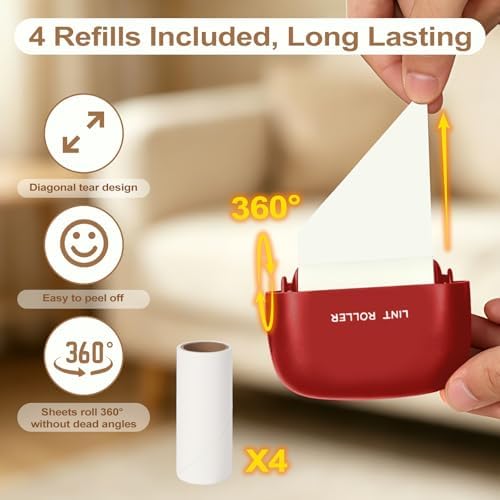 Disposable Mini Lint Roller with 4 Refills, ChristmasRed | Portable, Easy Tear Residue-Free, Pocket-Sized for Travel Clothes, Furniture, Carpets, Pet Hair Remover, Fits in Wallet Bag - Image 5