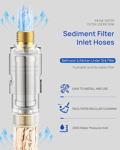 Under Sink In line Water Filter - Sediment Water Filter, Reusable Impurity Filter Attachment, 9/16" Female x 9/16" Male Thread Connector Size for Bathroom Kitchen RV Faucet Supply Lines (1 Pair) - Image 5