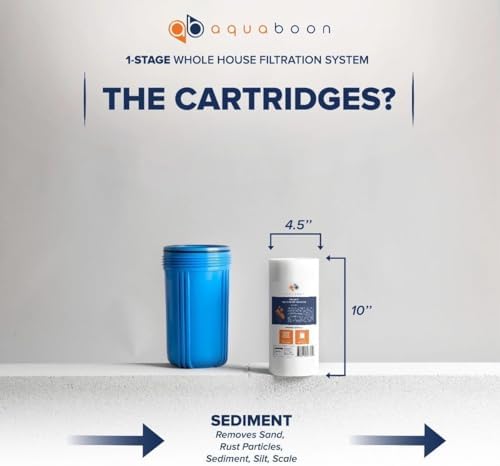 Aquaboon Whole House Water Filter System for Well Water with 5 Micron 10x4.5 Purification Reducing Sediment Cartrige | NSF Certified, Pressure Gauges & Releas, Wrench, Bracket 1" NPT - Image 3