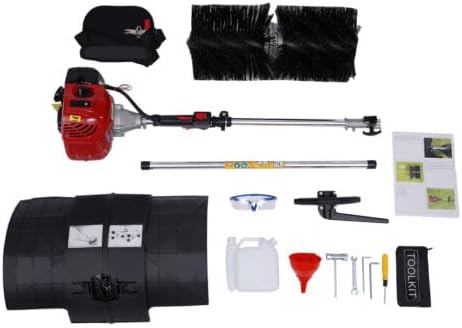 Lawn Sweeper, 52CC 1700W 2-Stroke Gas Hand Held Sweeper Artificial Grass Gasoline Brush Broom Gas Powered Sweeper Broom with 0.22gal Fuel Tank, Sweeping Tool for Driveway Lawn