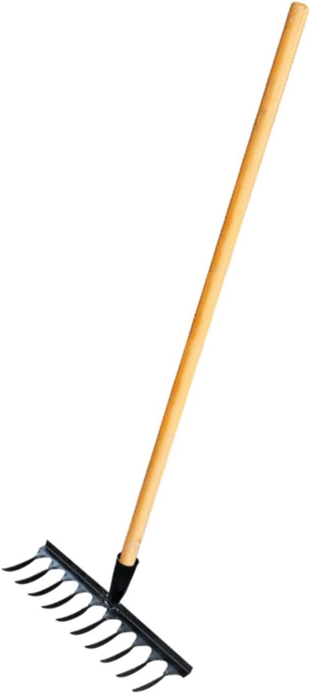 Garden Tool for Soil Preparation Wooden Handle Rake for Flower Beds, 10 Teeth 33x12x10cm