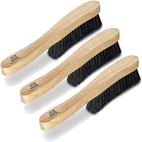 Fedora Hat Brush Lint Remover Duster Brushes for Felt Hats 100% Horse Hair (Black) Wood Brush by AtziHats