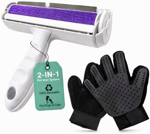 Pet Hair Remover Roller with 2 Grooming Gloves ?€? Reusable Lint Remover for Dogs and Cats (Purple) by Unknown