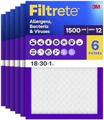 Filtrete 18x30x1 Air Filter, MERV 12, MPR 1500, 6 HVAC Filters by Filtrete