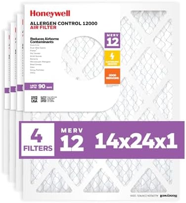 Honeywell 14x24x1 MERV 12 Electrostatic Pleated HVAC AC Furnace Air Filter (4-Pack) | Replacement Filter for Home Use | Made in USA by HoneywellAirComfort