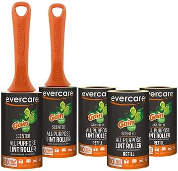 Evercare Gain Scented All-Purpose Lint Roller Value Pack with 2 Lint Rollers and 3 Refill Rolls, 60 Sheets Each by Evercare