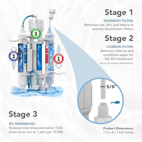 Aquatic Life RO Buddie 3-Stage Aquarium Water Filter System, Reverse Osmosis RO Filtration Unit for Fish Tank, Fountains, and More, 100 GPD (Gallons Per Day) - Image 2