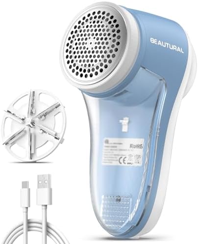 BEAUTURAL Fabric Shaver and Lint Remover, Rechargeable Sweater Defuzzer | 6-Leaf Blades, Electric Clothes Shavers to Trim Fuzz and Pills, Remove Pilling for Clothing, Furniture, Couch, Blanket by BEAUTURAL
