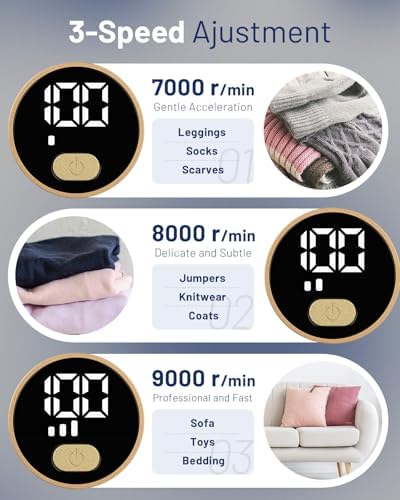 BEAUTURAL Fabric Shaver and Lint Remover, Rechargeable Sweater Defuzzer | LED Display, 3-Speed Settings, 6 Leaf Blades, Portable Pilling Remover for Clothes, Furniture, Blankets - Image 4