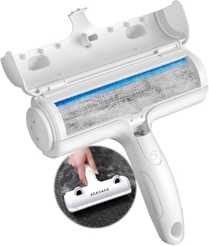 ACE2ACE Pet Hair Remover, Reusable Lint Roller for Cat and Dog Hair, White | Self Clean Cat Hair Remover with Dust Bin, Dog Hair Remover for Couch, Furniture, Carpet, Sofa and Bedding by ACE2ACE
