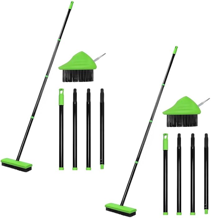 3-in-1 Weed Brush Tool Set, Adjustable Long Handle Crack Weeder & Moss Remover for Driveway, Patio, Sidewalk - Stainless Steel Crevice Cleaning Kit (2 Sets)