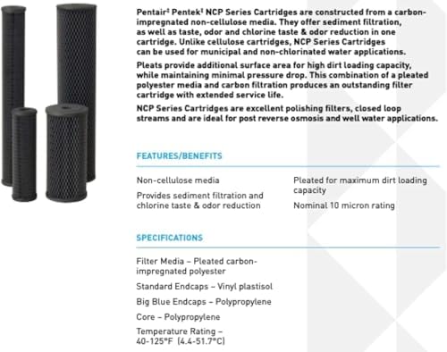 Pentair Pentek NCP-20 Carbon Water Filter, 20-Inch, Whole House Non-Cellulose Carbon Impregnated Pleated Filter Cartridge, 20" x 2.5", 10 Micron - Image 3