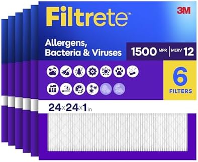 Filtrete 24x24x1 Air Filter, MERV 12, MPR 1500, 6 HVAC Filters by Filtrete