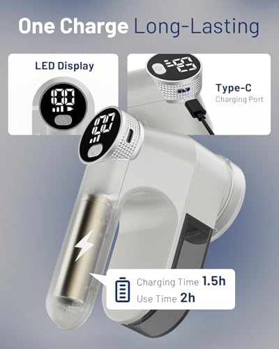 BEAUTURAL Fabric Shaver and Lint Remover, Rechargeable Sweater Defuzzer | LED Display, 3-Speed Settings, 6 Leaf Blades, Portable Pilling Remover for Clothes, Furniture, Blankets - Image 3