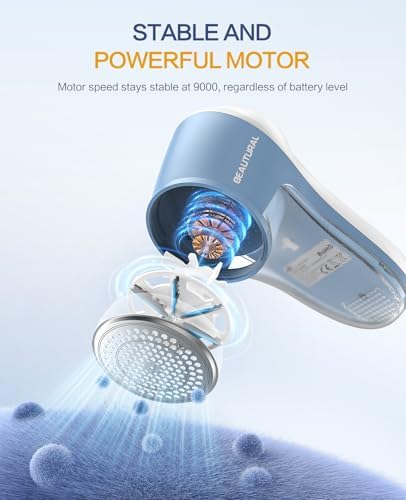 BEAUTURAL Fabric Shaver and Lint Remover, Rechargeable Sweater Defuzzer | 6-Leaf Blades, Electric Clothes Shavers to Trim Fuzz and Pills, Remove Pilling for Clothing, Furniture, Couch, Blanket - Image 2