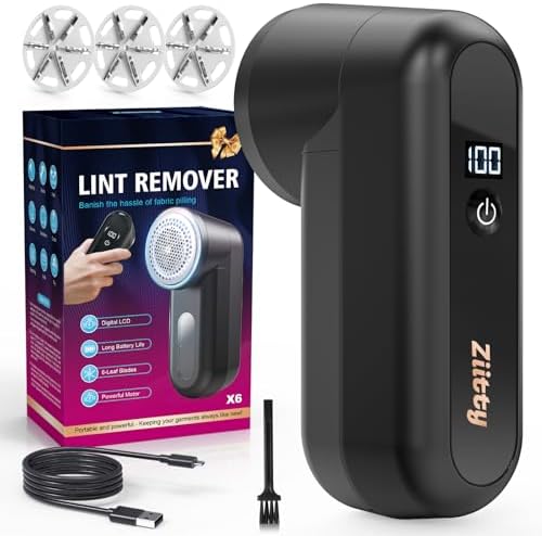 Fabric Shaver, Ziitty Lint Remover for Clothes, Type-C Rechargeable Lint Shaver with LCD Display & 6-Blade, Sweater Shavers to Remove Pilling，Fuzz Remover Fabric Shaver for Clothing and Furniture by welcometotheziitty