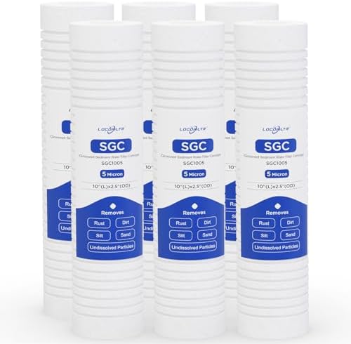 5 Micron 10" x 2.5" PP Grooved Sediment Water Filter Cartridge, 6 Pack by Locofiltr