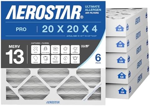 Aerostar 20x20x4 Air Filter MERV 13 (For Allergies, Dust, Lint, Mold, Pet Dander, Smoke, Smog & Bacteria) - Electrostatic MPR 1500-1900 & FPR 10 - Pleated HVAC AC Furnace Air Filters - Pack of 6 by AirFiltersDelivered
