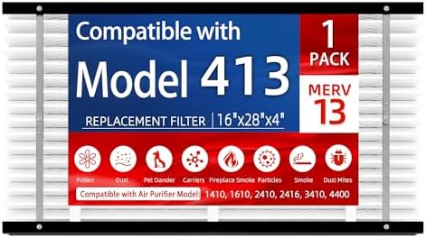 1 Pack 413 Replacement Filter, Compatible with AprilAire 413 Whole House Air Purifiers Models,1410,1610,2410,2416,3410,4400,MERV16 HVAC Furnace Filter Replacement,Actual Size:16"x28"x4" Air Filter by SoulmateSelection