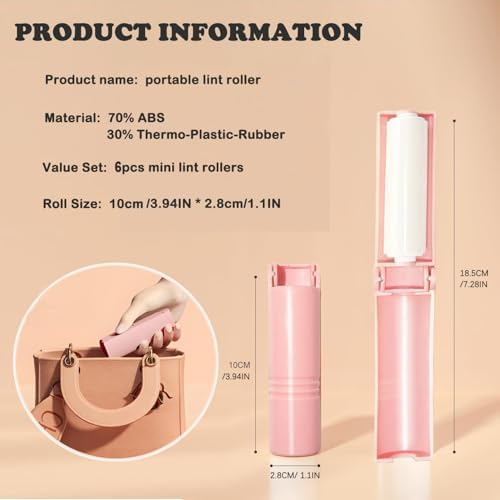 Mini Reusable Lint Roller 6 Pack, Washable Sticky Gel Lint Remover, Pink | Portable & Easy Carry, Foldable Design, Washable Sticky Gel, For Clothes & Luggage, Travel Ready - Image 2