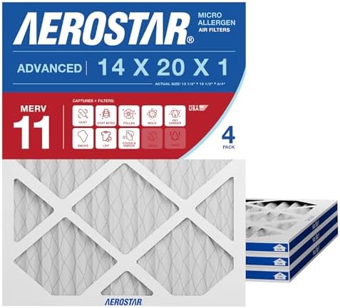 Aerostar Air Filter 14x20x1 MERV 11 AC Filter, HVAC, Furnace Filter, 4 Pack by AirFiltersDelivered