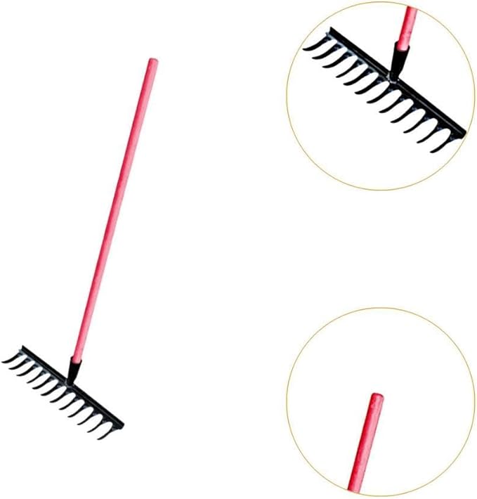 Garden Tool for Soil Preparation Wooden Handle Rake for Flower Beds, 12 Teeth 40x12x10cm
