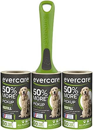 Evercare All Purpose Pet Hair Lint Roller with 2 Refills,180 Sheets –Reusable Sticky Roller for Pet Hair,Cat & Dog_Hair Remover,Lint Remover,Pet_Hair_Remover for Furniture,Clothing & Cars (Pack of 6) by Evercare