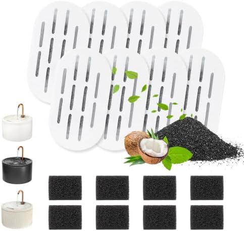 MISFANS Ceramic Cat Water Fountain Filters, 8 Filters and 8 Sponges by MISFANS
