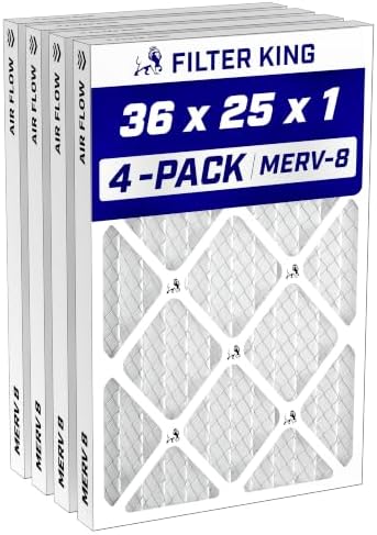 Filter King 36x25x1 Air Filter MERV 8, AC Furnace Filters (4-Pack) by FilterKing