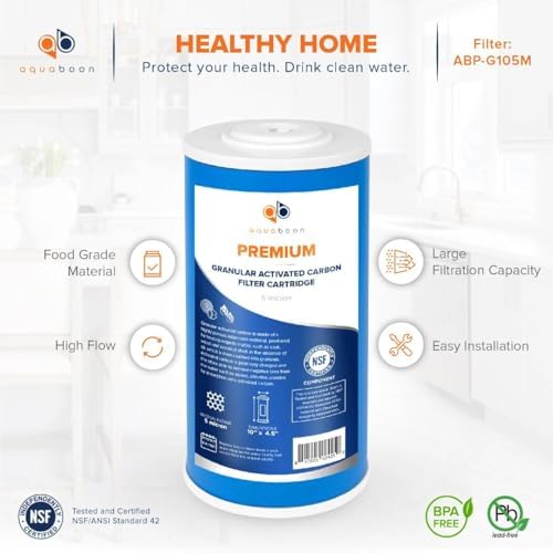 Aquaboon 5 Micron 10 x 4.5 Carbon Block Chlorine Reduction, Ganular Activated Carbon (GAC) Purification Cartrige and Sediment Water Filter - Whole House Water Filter Replacement, 1-Pack - Image 5