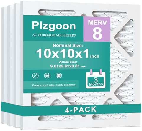10x10x1 Air Filter MERV 8 Pleated, 4-Pack for AC & Furnace, MPR 600 by Unknown