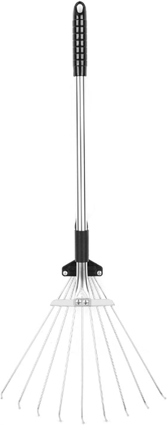 Adjustable Collapsible Garden Leaf Rake Aluminum Alloy Lawn Yard Rake for Leaf Cleaning Flower Bed and Outdoor Gardening (9 Teeth 55‑73.5cm Length 11‑31cm Width)