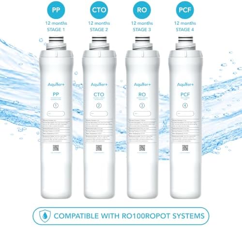 RO100ROPOT 4-Pack Water Filter Replacement Cartridge Set for Bluevua RO100ROPOT, RO100ROPOT-UV pack of 4 Filters PP, CTO, RO Membrane, PCF Post & Carbon Filter Reverse Osmosis Water System Cartridges - Image 2