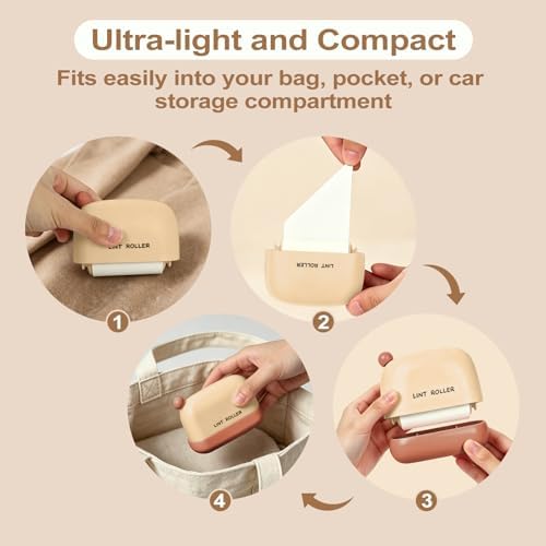 Disposable Mini Lint Roller with 4 Refills, CreamyYellow | Portable, Easy Tear Residue-Free, Pocket-Sized for Travel Clothes, Furniture, Carpets, Pet Hair Remover, Fits in Wallet Bag - Image 6